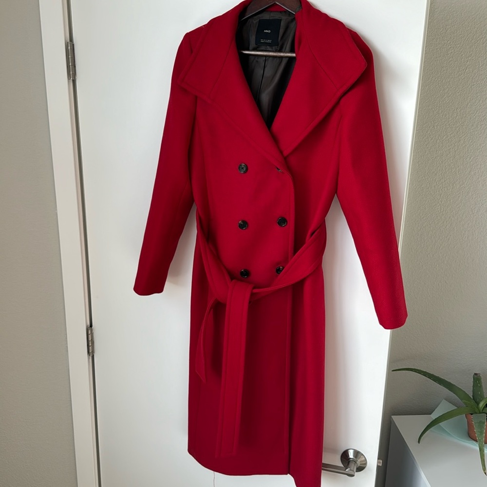 Mango Red Woolen Coat with belt